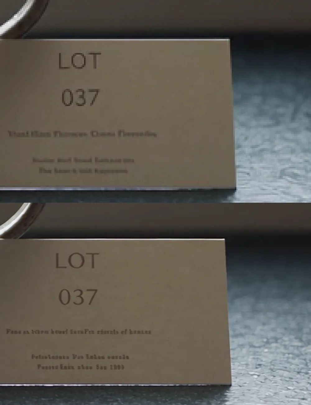 A 1:1 crop of the printed card, from the upscaled 480p draft and from the native 1080p final
